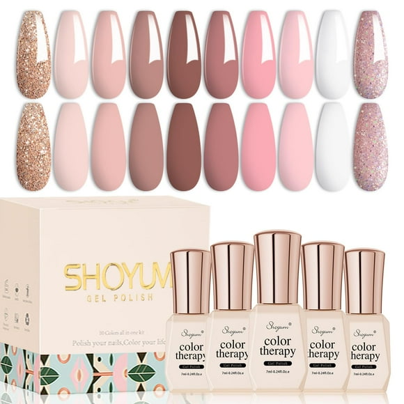 Set de esmaltes de uñas SHOYUM en gel con purpurina rosa nude, 10 colores