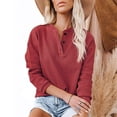 thumbnail image 1 of Camiseta holgada informal de manga larga para mujer, blusa Sexy de Color liso con cuello en V y botones, ropa para primavera y otoño, 2021, 1 of 4