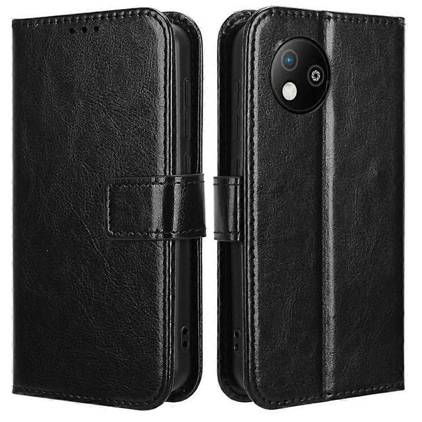 For ZTE Blade A35 Lite A35 Core Case Crazy Horse Texture PU Leather Phone Wallet Cover - Black