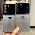thumbnail image 3 of Compatible with Samsung Galaxy S21 FE Plating Cute Heart Phone Case,Gradient Glitter Bling Clear S21 fe Case Women Full Camera Lens Protection Soft Shockproof Bumper Cover (Pink), 3 of 9