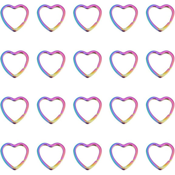 1 Box 20Pcs Heart Shape Keyring Color Split Key Rings Bulk Metal Iron Rainbow Colorful Plated Hearts Keys Connector Jump Ring for Home Car Keychain Making Jewelry DIY Leather Craft Supplies