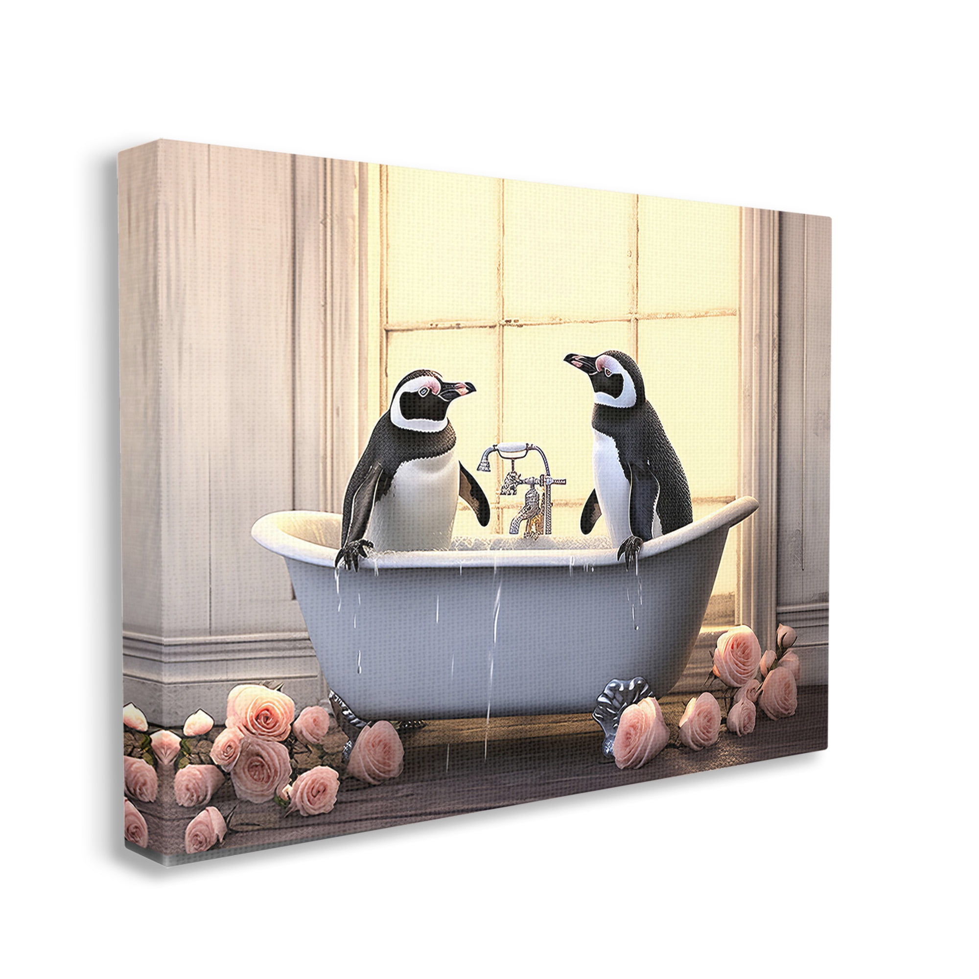 Stupell Industries Penguins Bathing in Tub Animals & Insects Painting Gallery Wrapped Canvas Art Print Wall Art, 48 x 36