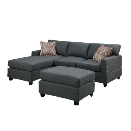 Poundex Bobkona Lexington 3 Piece Reversible Sectional Sofa In Blue Poundex Bobkona Lexington 3 Piece Reversible Sectional Sofa In Blue Gray