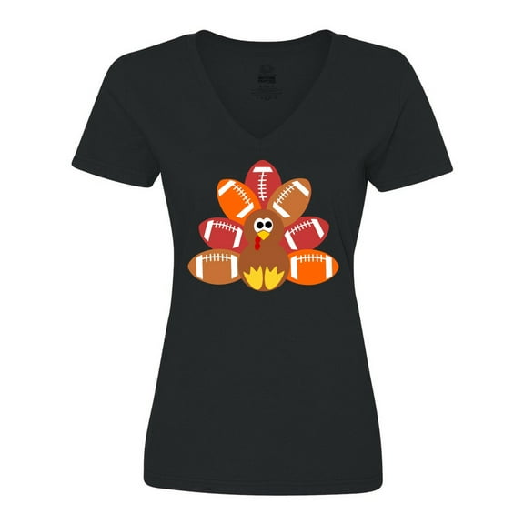 Inktastic Thanksgiving Cute Football Turkey Women's V-Neck T-Shirt