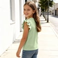 thumbnail image 4 of Chiccall Summer Girls Tank Tops Ribbed Solid Color Casual Comfy Sleeveless T Shirts Round Neck Ruffle Sleeve Thick Strap Undershirts Fashion Shirts for Kids, 4 of 6