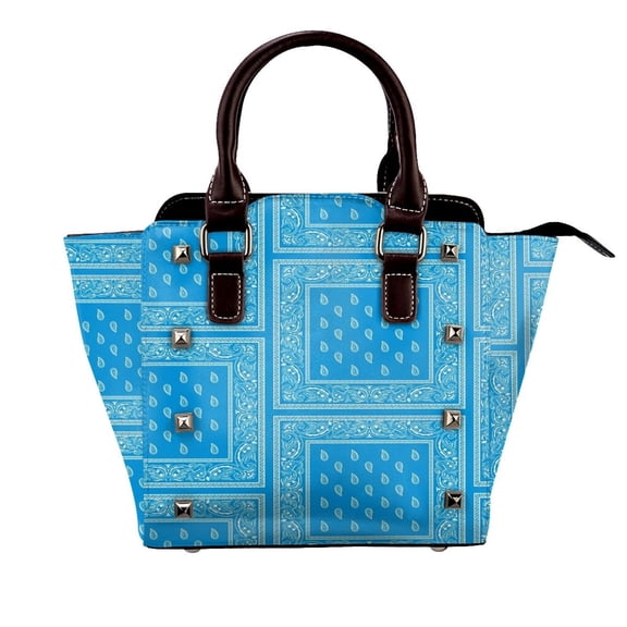 Light Blue Bandana Rivet Fashion One-Shoulder Women's Handbag Tote Bag