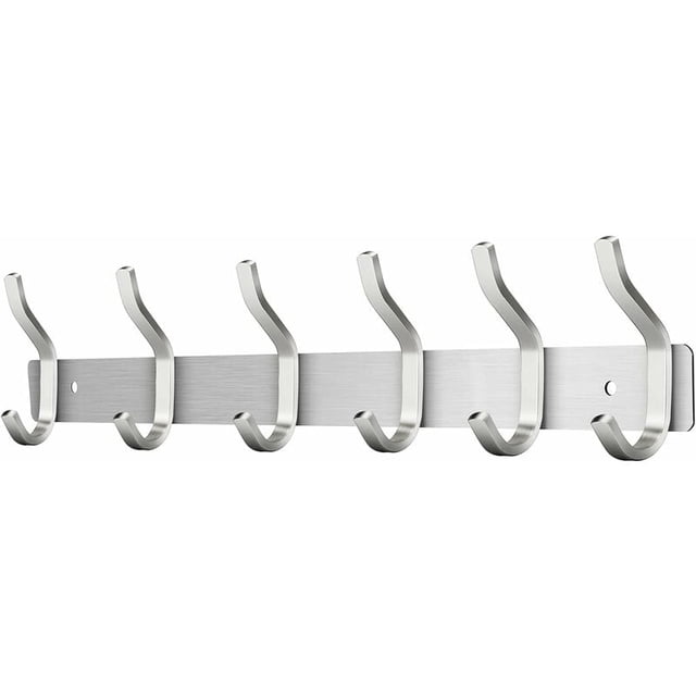 Perchero de pared con 6 ganchos, perchero de pared de acero inoxidable para colgar toallas (plateado, 6 ganchos)