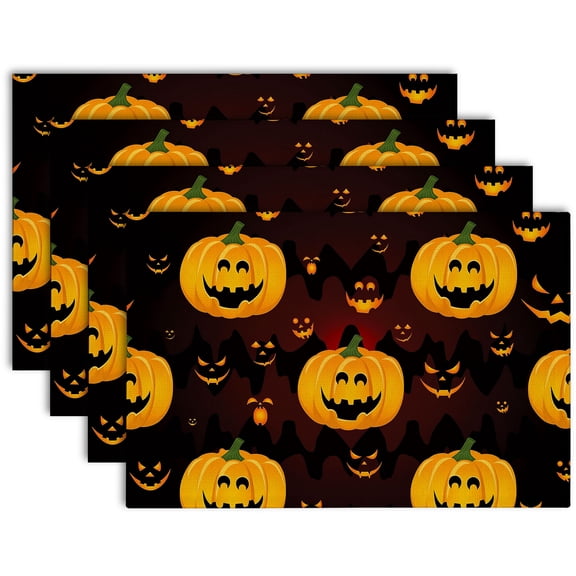Gothic Dark Pumpkin Bat Placemats Set of 4 Fabric Dining Table Place Mats Halloween Kitchen Table Decor