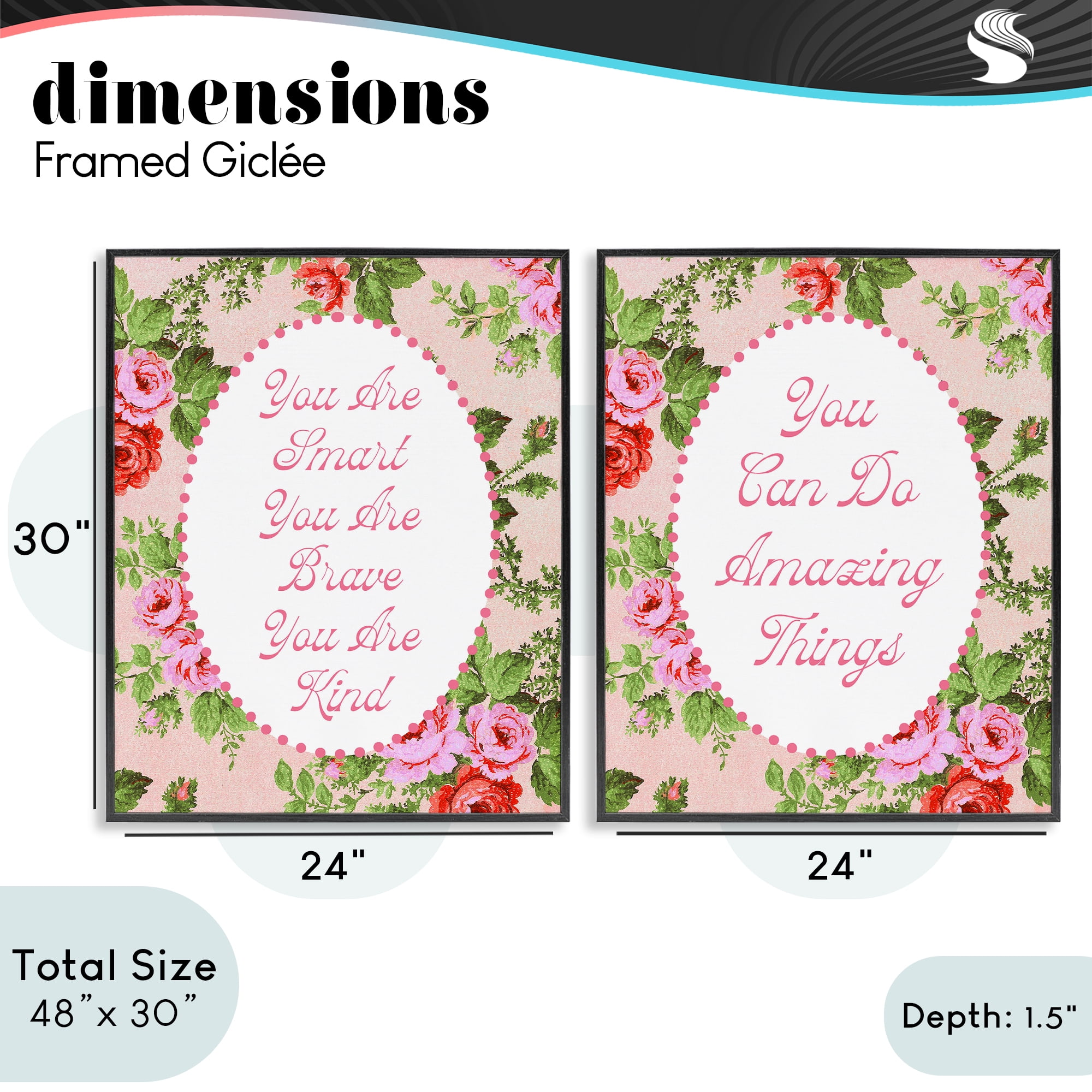 Stupell Industries Inspirations with Vintage Florals 2 Piece Black Framed Giclee Art Set, design by Lil' Rue
