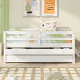 thumbnail image 2 of Low Loft Bed Twin Size with Full Safety Fence, Climbing ladder, Storage Drawers and Trundle White Solid Wood Bed, 2 of 9