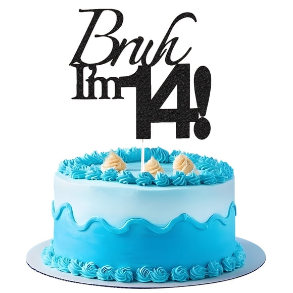 Cake Topper Varpotle Brush I'm 14 Black Glitter para 14 cumpleaños