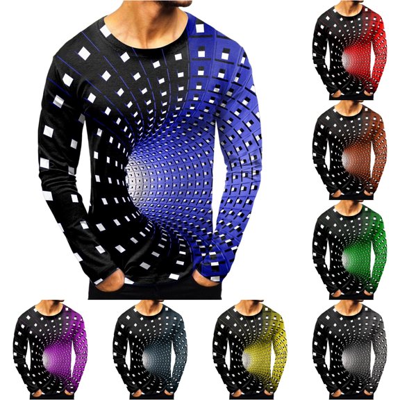 ZXLBBD Tshirts Shirts for Men Sports Digital 3D Printing Workout Shirts Round Neck Long Sleeve Fashion Top T Shirts for Man Casual,Blue,L