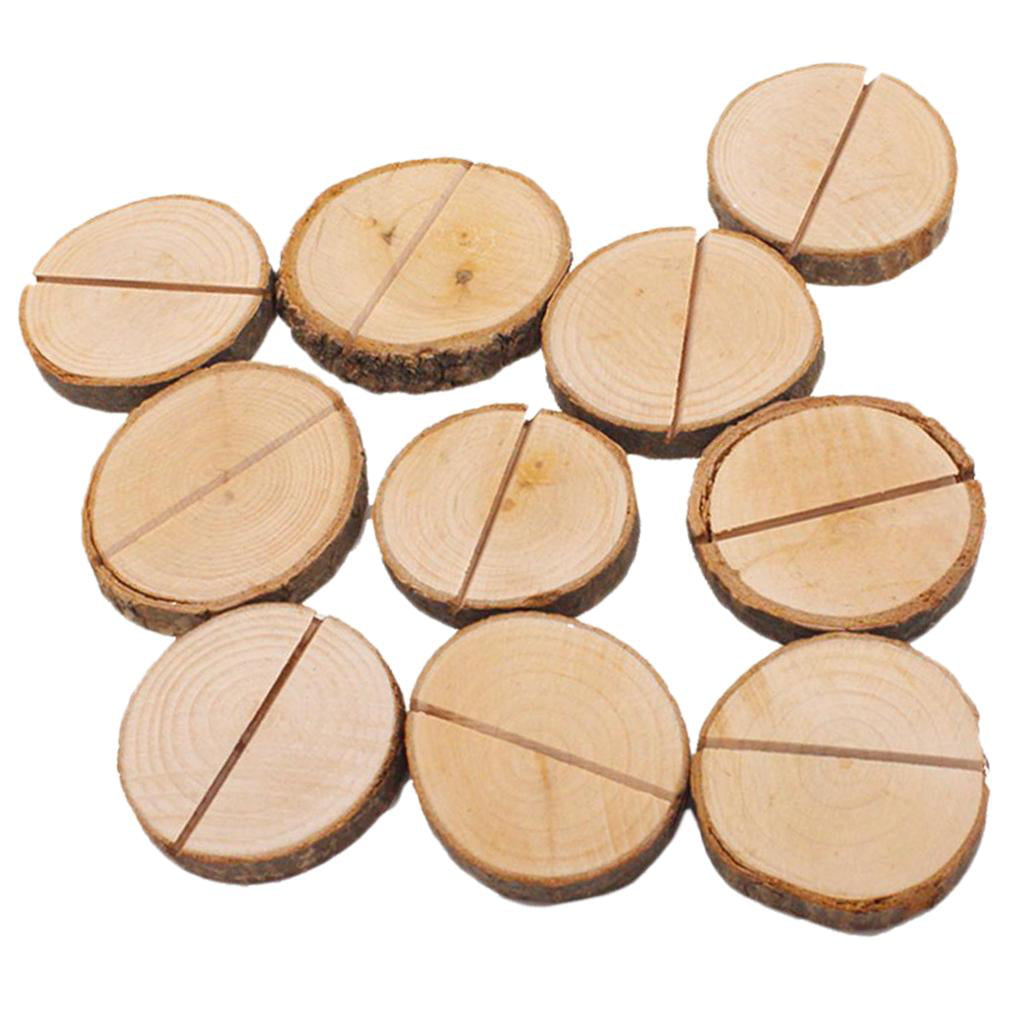10pcs Rustic Wood Wedding Place Card Holders Half-Round Table Numbers Holder 