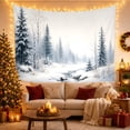thumbnail image 3 of Snowy Creek in Misty Evergreen Forest, Serene Minimalist for Nature Lovers, Tranquil Winter Scene Wall Art, Christmas Gift Tapestry Wall Hanging for Living Room and Bedroom, 3 of 7