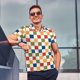 thumbnail image 4 of Balery Floral Checkerboard Camisa Polo de Hombre con Estampado, de Manga Corta y Tejido Medio, Camisa Tipo Golf Polo-X-Large, 4 of 6