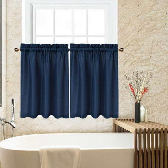 Kitchen Waffle Weave Curtains, Waterproof Rod Pocket Short Curtain, Bathroom Valance