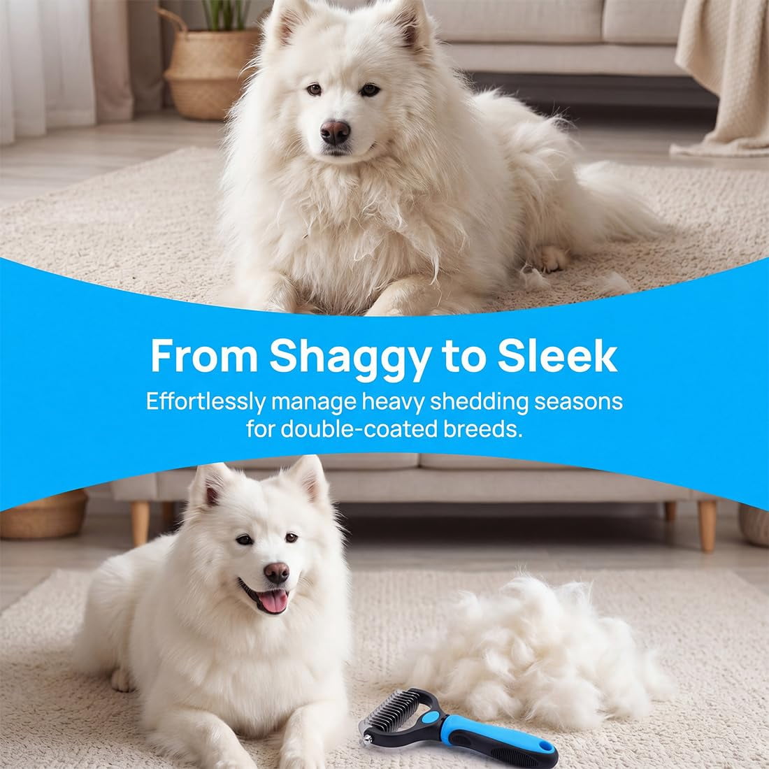 Pet Pro Grooming Tool, Shedding and Dematting, Pet Detangling Comb for Medium To Long Haired Pets