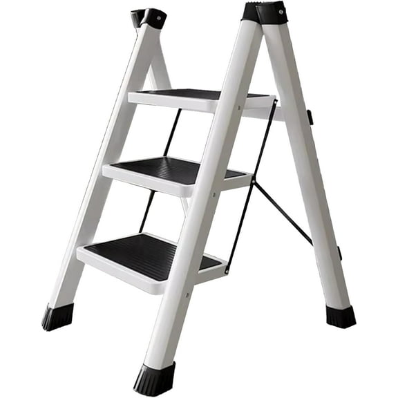 Escalera Plegable Multifuncional Bluelander, Tipo Tijera 3 Peldaños, Antideslizante, Blanco