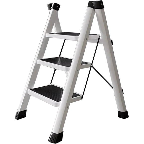 Escalera Plegable Multifuncional Bluelander, Tipo Tijera 3 Peldaños, Antideslizante, Blanco