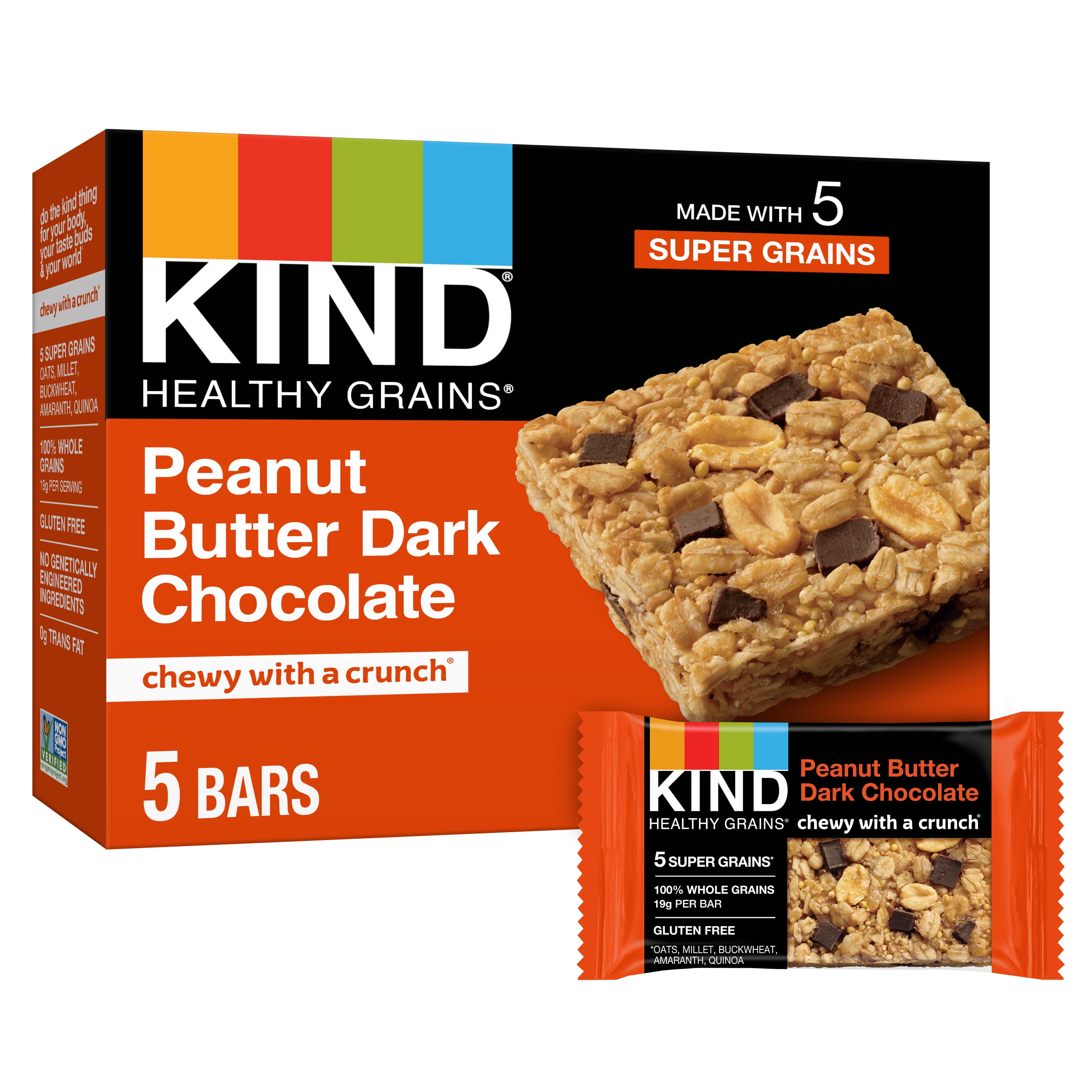 KIND Healthy Grain Bars, Peanut Butter Dark Chocolate, 1.2 oz, 5 Count
