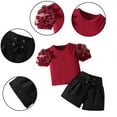 thumbnail image 2 of LYMAYTER Kids Girls Cotton Shorts Outfit 2PCS Toddler Bubble Sleeves T-Shirt Top + Solid Color Shorts for 1-6 Years, 2 of 10