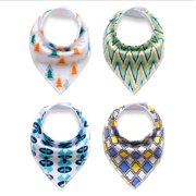 Baby Bandana Drool Bibs Set 4-Pack Unisex Absorbent Cotton Small trees and Decorative pattern
