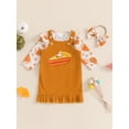 thumbnail image 2 of SUNSIOM Baby Girl Halloween Outfit Flying Sleeve Romper with Ghost Pattern Ruffled Overall Dress and Bow Headband 3 Pcs Set, 2 of 6