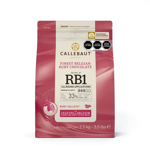 Callebaut Ruby Couverture Chocolate Callets, Recipe RB1, 5.5 lb / 2.5 kg