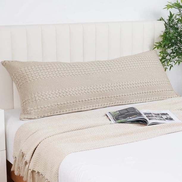 Funda de almohada corporal PHF, 100% algodón, tejido gofrado, 20 x 54 cm, color avena