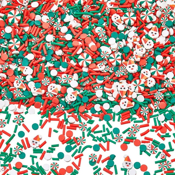 100G Sprinkle Christmas Resin Craft Clay Slices Bulk Green Red White Xmas Candy Sugar Round Beads Santa Claus Mini Decorations Sprinkles for Nail Art Cake Phone Case DIY Crafts Supplies