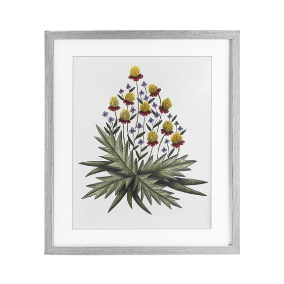 Stupell Industries Bohemian Yellow Leafy Wild Flowers Gray Framed Print Under Glass, 17 x 21, by Cecilia Battaini