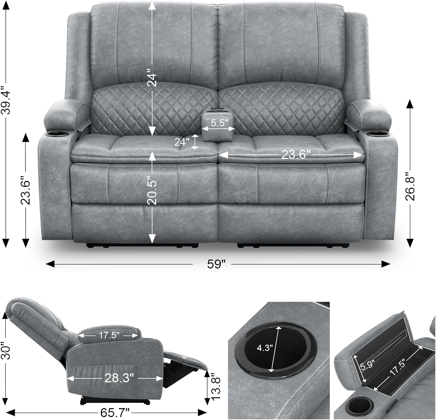 Loberfve Wall Hugger Power Reclining Loveseat, Home Theater RV Recliner with Storage USB Ports, Removable Armrest, Remote, Light Gray