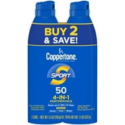 Coppertone Sport Sunscreen Spray, SPF 50 Spray Sunscreen, 5.5 oz, Pack of 2