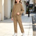 thumbnail image 2 of Girls 2 Piece Pullover Hoodie and Sweatpants Set Solid Color Long Sleeve Outfit with Kangaroo Pocket for Cozy Fall Winter School Daily Wear, 2 of 6