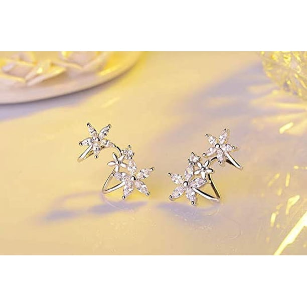JTV Aretes De Aro De Plata De Ley Para Mujer - Chapados En Oro Platino O Amarillo Con Circonitas Cúbicas - 2 Pares De Aretes De 12.7 Mm Con Imitación De