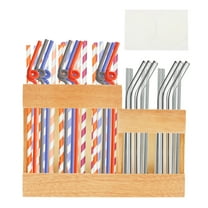 Wood Reusable Straw Dispenser Organizer Compact Long and Short Straw Holder with Double Side Adhesive for Countertop