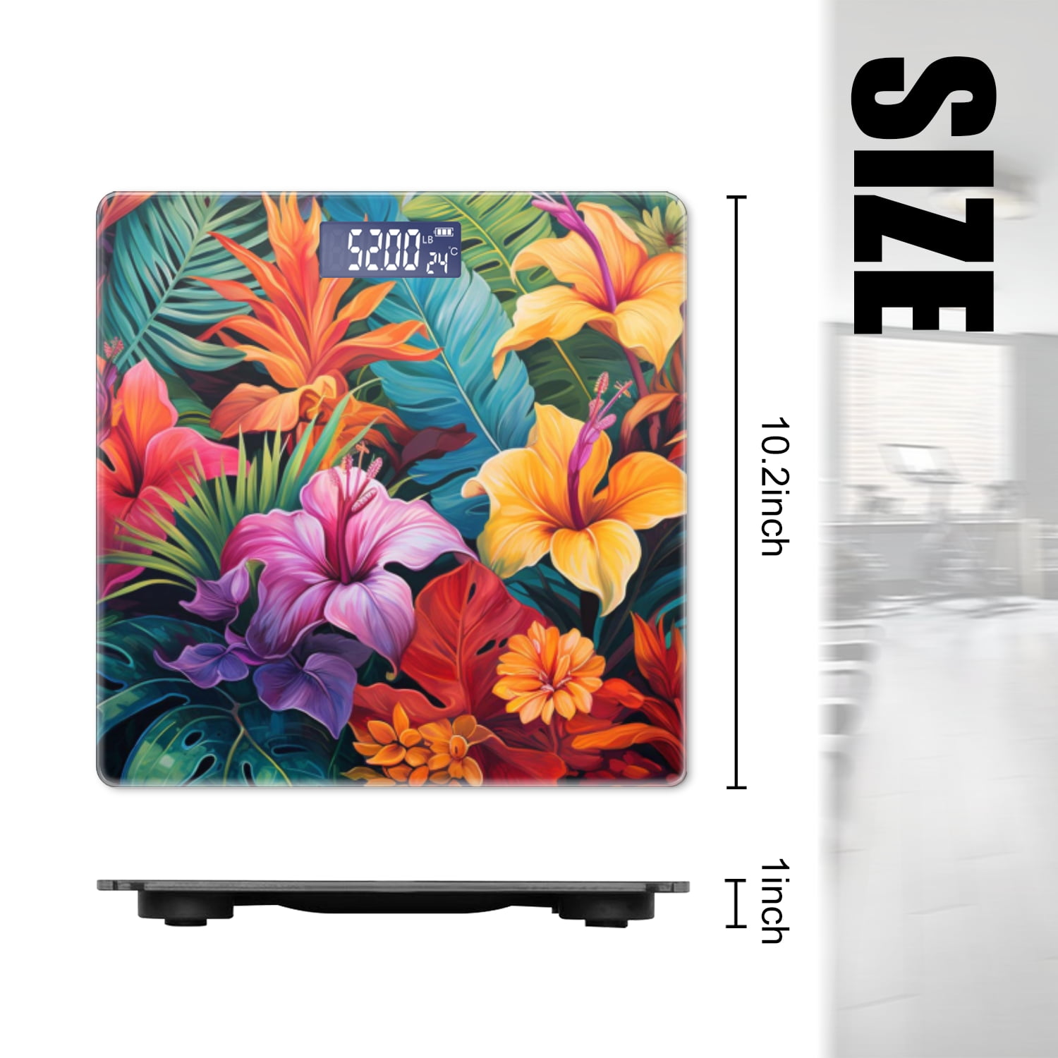 Bathroom Scale, Highly Accurate Digital Body Scale,Precisely Measures Weight up to 400 lbs-Tropical Flowers And Lush Foliage With Rich Colors
