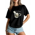 thumbnail image 5 of Women's T-Shirt Drink Whiskey Ice Cubes Short Sleeve Casual Tee Classic Crew Neck T Shirt for Women Black, 3XL, 5 of 7