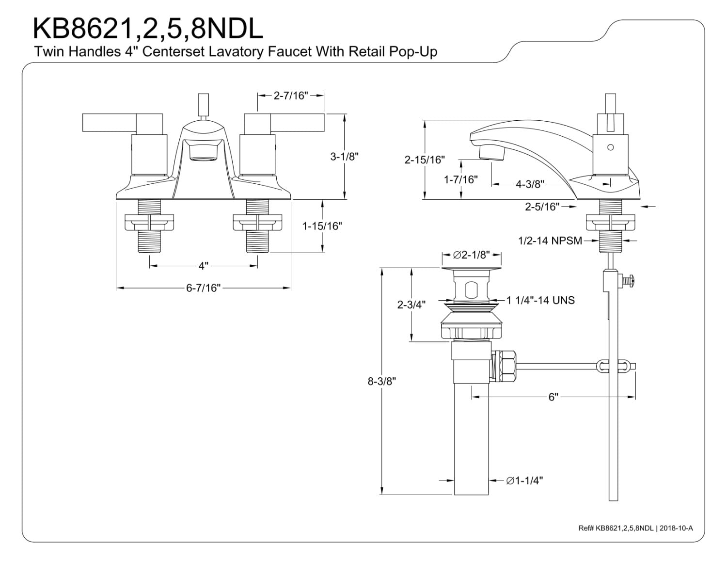 Kingston Brass KB8625NDL 4 in. Centerset Bathroom Faucet, Oil Rubbed Bronze