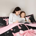thumbnail image 4 of Manfei Girls Pink Letter Monogrammed T Twin Bedding Sets 7-Piece,Kids Teens Ribbon Bow Knot Glitter Print Bedding Comforter Set,Pink Reversible,Super Cozy Room Decor, 4 of 7