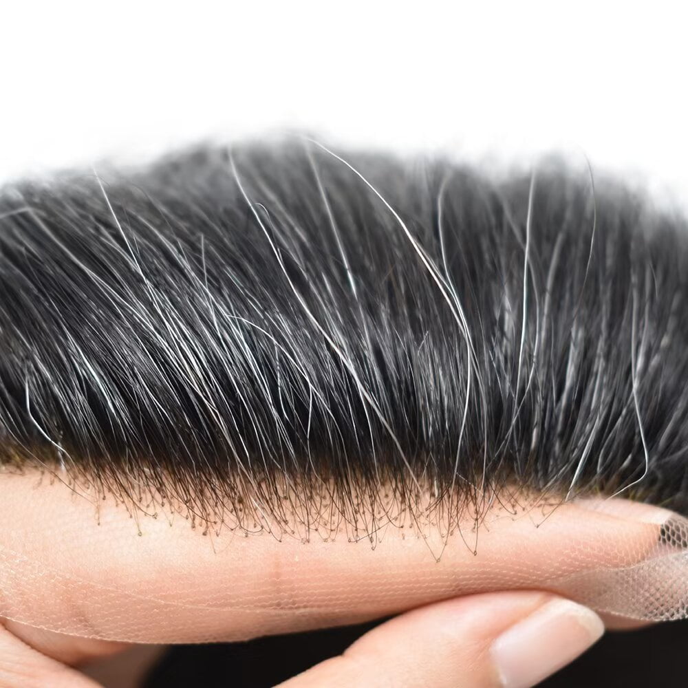 Mens Toupee Hairpieces Lace Front Human Hair Replacement System Skin PU Men's Wig Units 6X9 #1B20