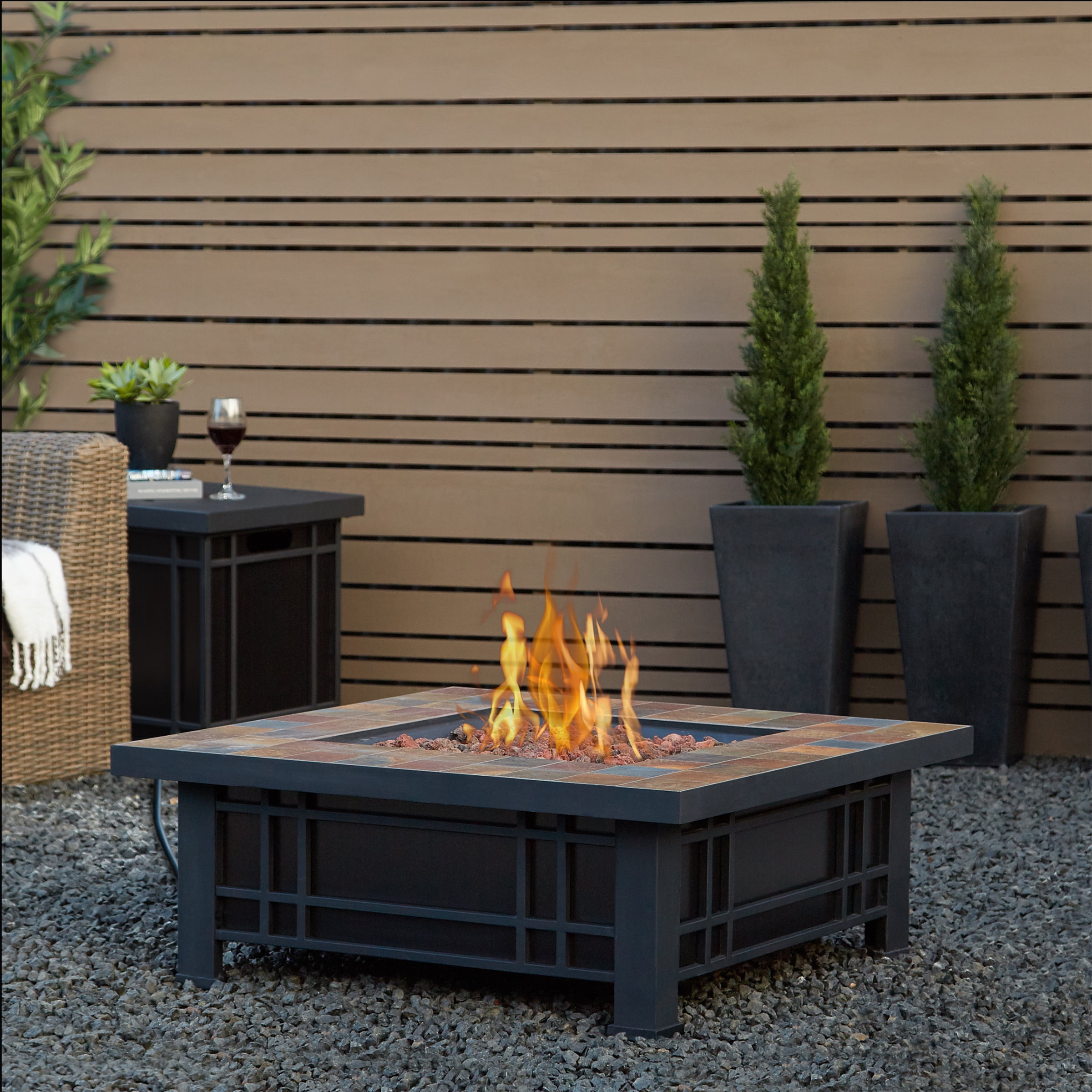 Morrison Propane Fire Pit In Black And Brown With Natural Slate