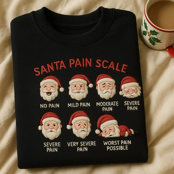 Embroidered Funny Santa Christmas Pain Scale Sweater, Nurse Doctor Medical Humor Shirt, Xmas Party Crewneck Hoodie, Staff Gift