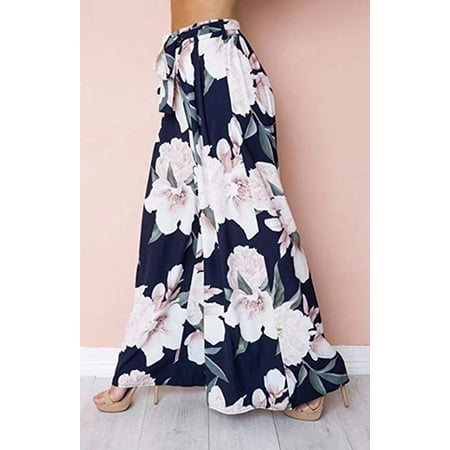 Multitrust Womens Floral Palazzo Pants High Waist Wide Leg Culottes Casual Long