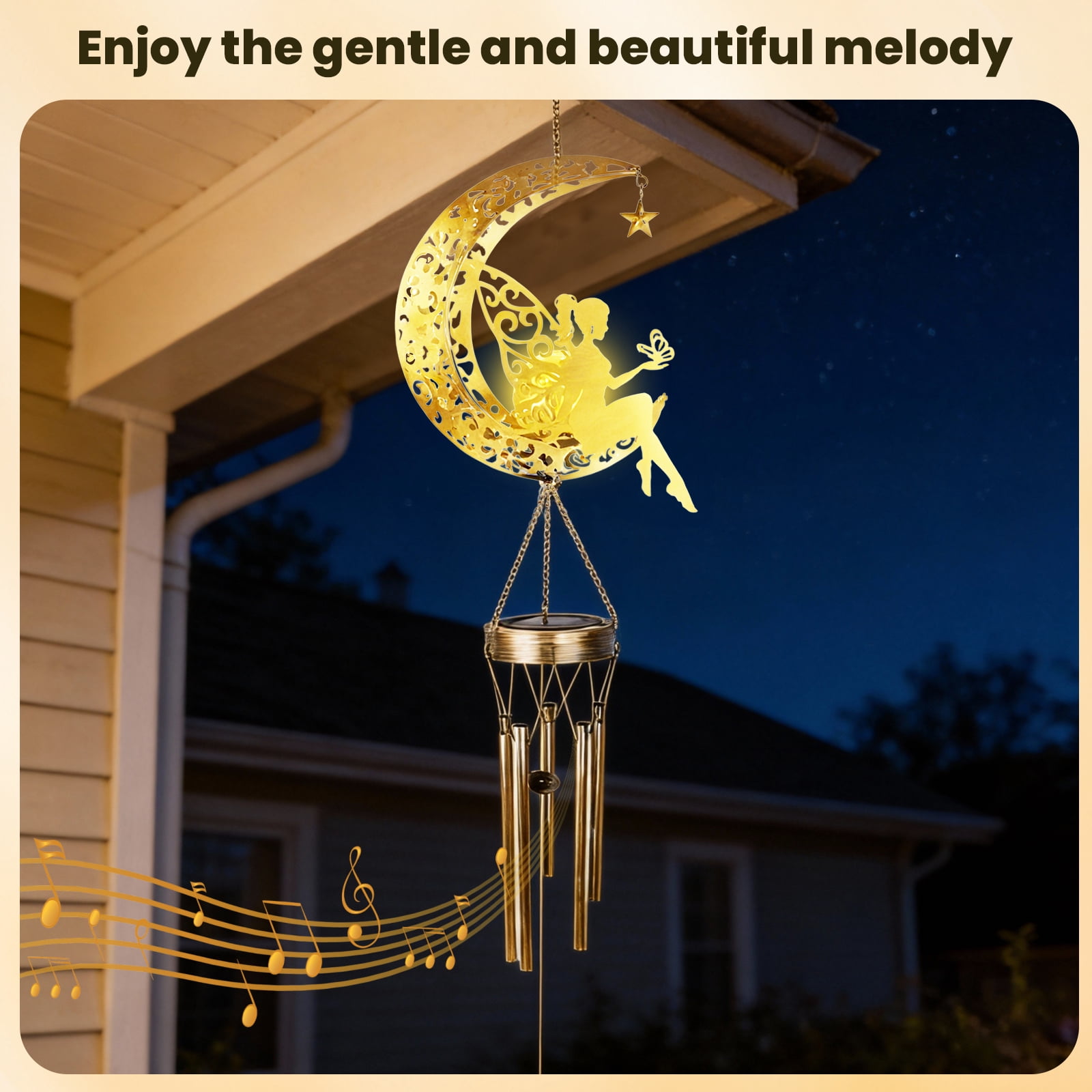 Solar Lights Wind Chimes, LED Moon Flower Fairy Light for Outdoor Garden Patio Decor & Gifts for Women