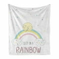 thumbnail image 1 of Saying Soft Flannel Fleece Throw Blanket, Sleep on a Rainbow Phrase Curled up Cat Sleeping on a Soft Color Rainbow Stripes, Cozy Plush for Indoor and Outdoor Use, 70" x 90", Multicolor, by Ambesonne, 1 of 6