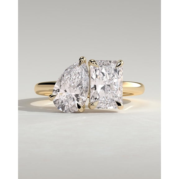 CAPRICARATS 3.30Ct Pear & Radiant Cut Moissanite Toi et Moi Engagement Ring, 18K Yellow Gold
