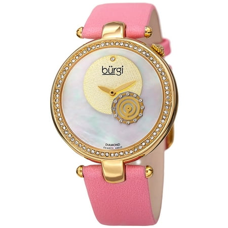 - Women's Sparkling Diamond Crystal Gold-Tone/ Pink Leather Strap Watch with FREE Bangle