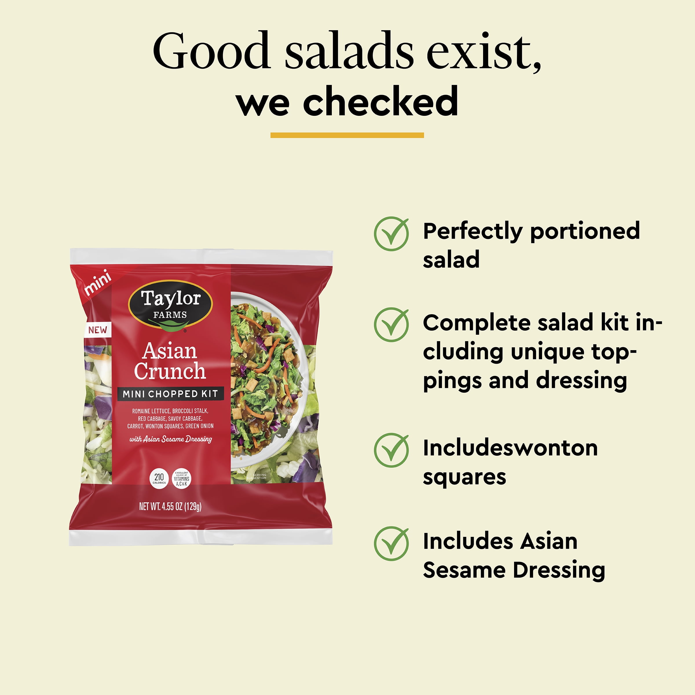 Taylor Farms Asian Crunch Mini Chopped Salad Kit, 4.55 o, Fresh