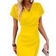 thumbnail image 3 of Women'S Casual Waist Tie V Neck Fresh Style Sleeve Attached Dress Summer Flowy Midi Gown Yellow XXXL, 3 of 7